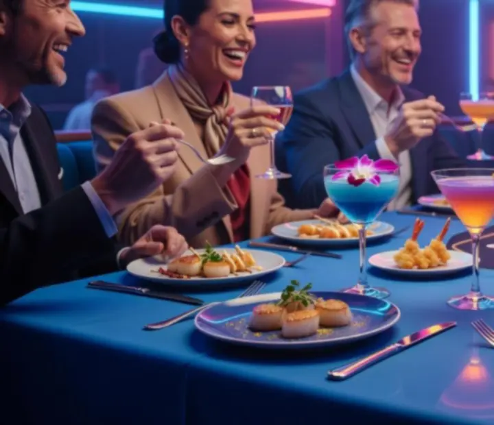 Dinner and drinks served beside an offline poker table at Harbour and Chance
