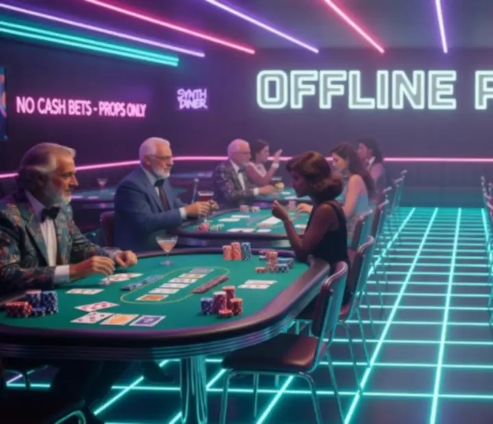 Neon-lit Australian restaurant with offline poker tables and a buzzing card lounge