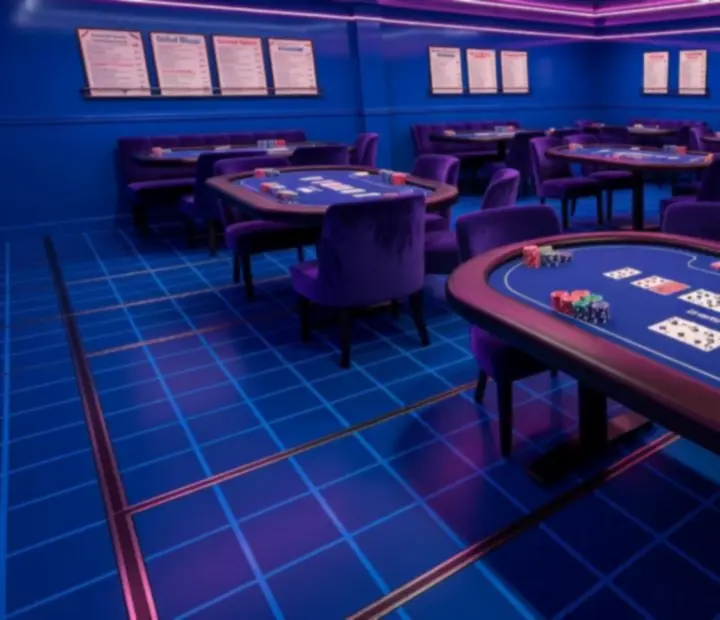 Rows of offline poker tables inside a neon-lit Australian restaurant